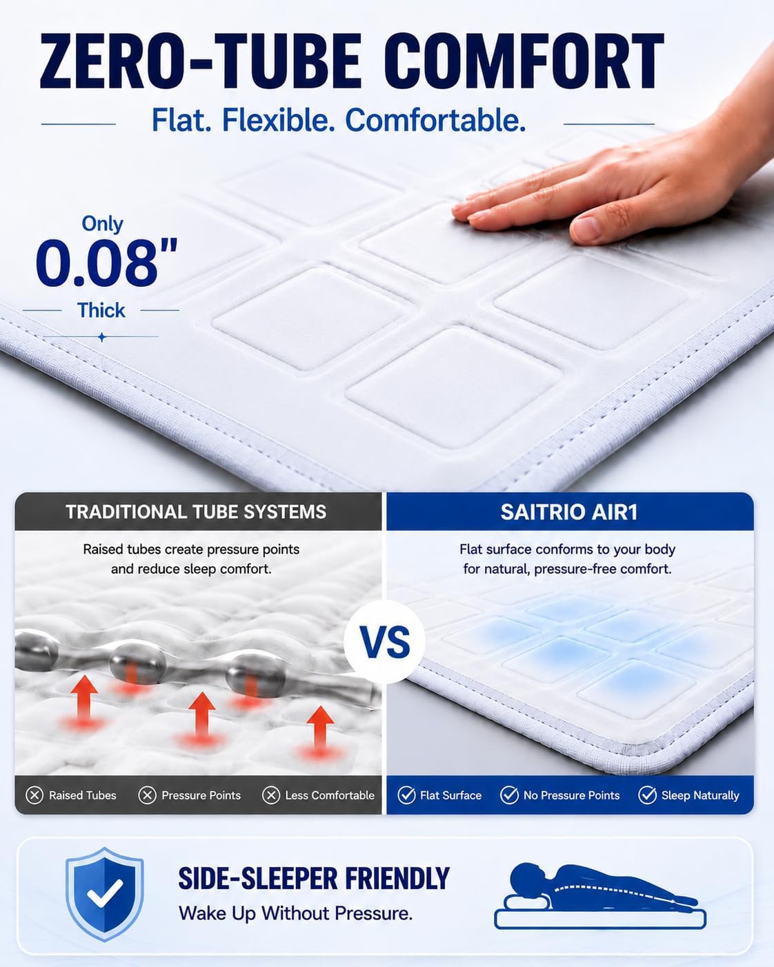 SAITRIO Cooling Mattress Pad, Active Hydro-Powered Bed Cooling System for Night Sweats, Menopause & Hot Sleepers - Ultra-Thin Mattress Topper, Quiet & Clean, Single/Twin Size (28"×63" Pad)