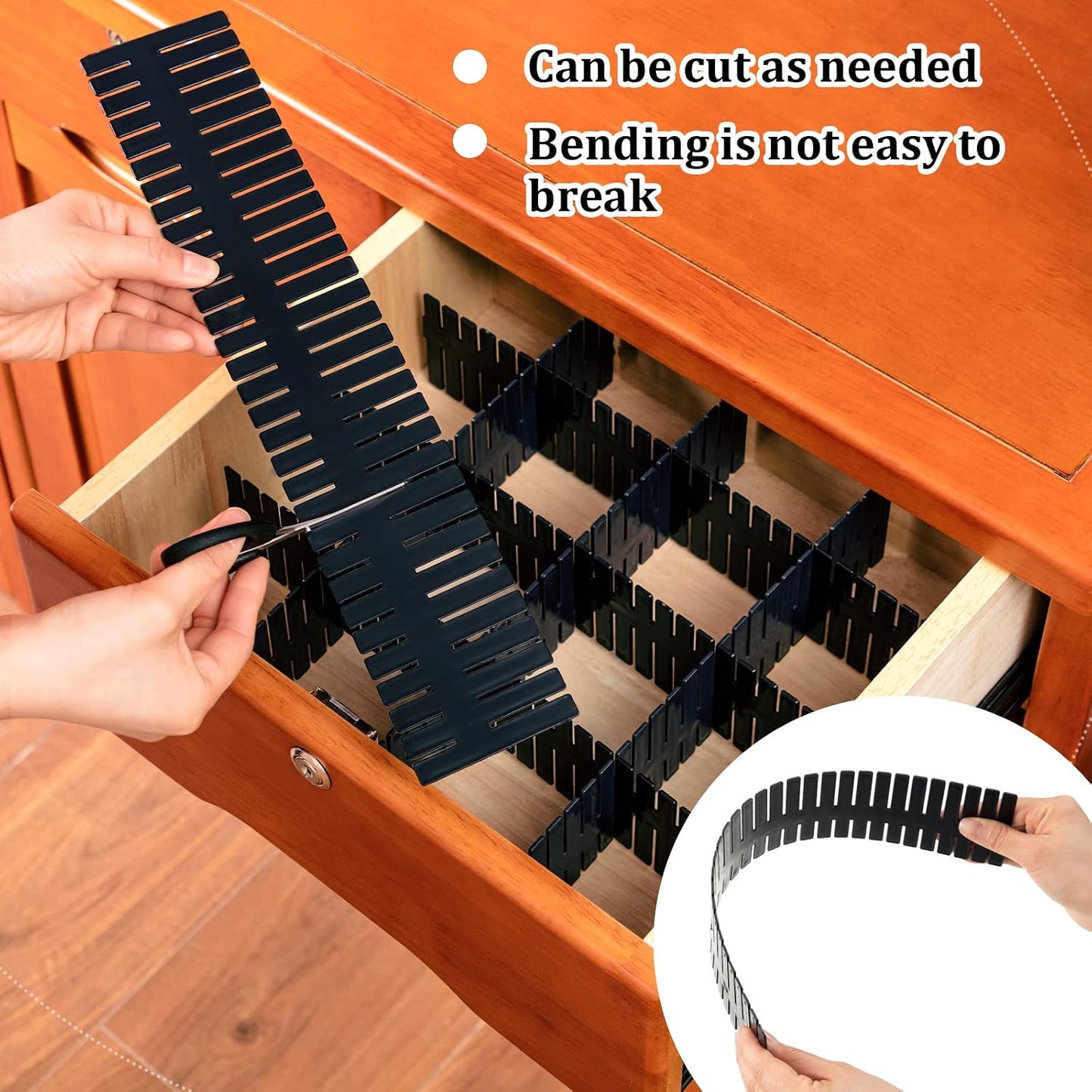 Vesici 80 Pcs Drawer Dividers Adjustable Plastic Organizer DIY Separators Storage Dividers for Socks, Underwear, Makeup, Tidy Kitchen, Bedroom, Dresser(Black)
