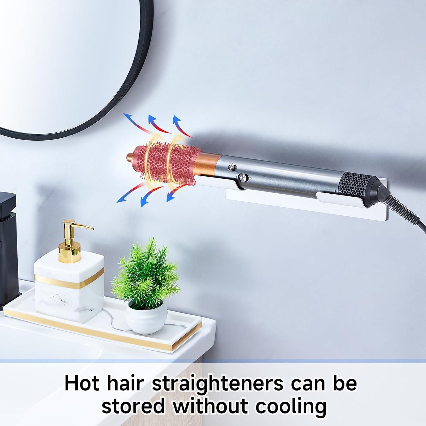 2 PCS Wall Mount Curling Iron Holder and Hair Tool Organizer with Adhesive, Multifunctional Hot Flat Iron and Hair Straightener Holder Storage Stand for Vanity, Cabinet and Wall, White