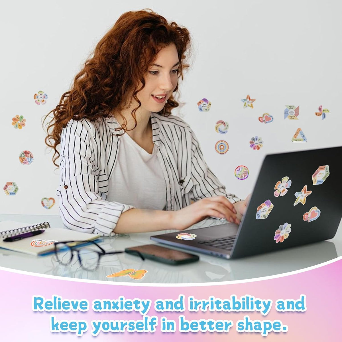 102 Pieces Sensory Stickers for Calm, 2 Texture Styles, Anxiety Relief