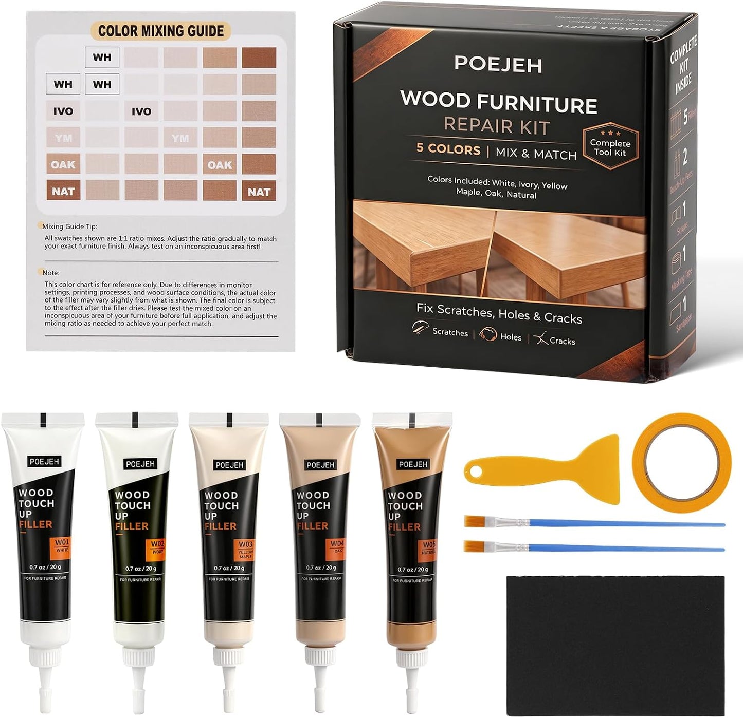10 Color Wood Repair Kit Blendable Anti-Crack Furniture Restore Set | Full Tool & Color Chart, Strong Adhesion, Repairs Floor Cabinet Wood Surfaces, Practical Housewarming DIY Gift Kit