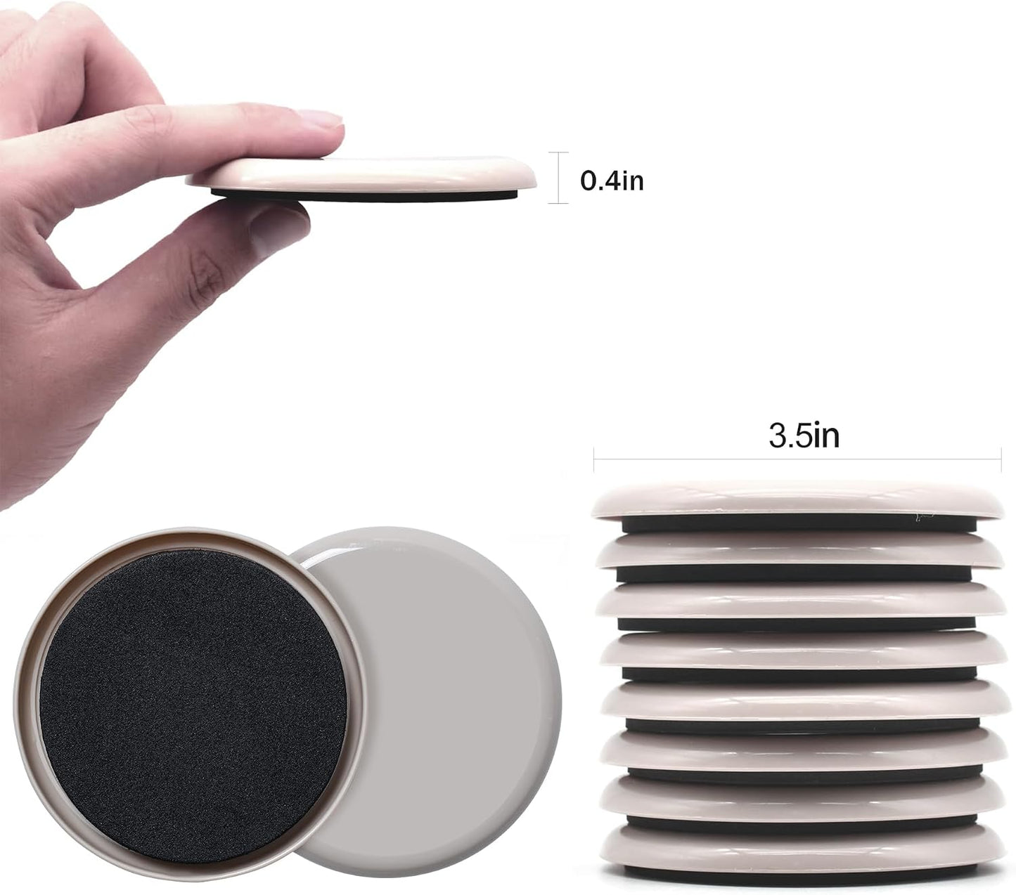 Furniture Sliders, 8 Pcs 3 1/2'' Furniture Sliders Pads for Hardwood Floors, Chair Legs Floors Protectors, Reusable Round Glides Glider, Heavy Duty Furniture Movers Sliders | Chair Legs Floors Protectors, Reusable Round Glides Glider, Heavy Duty