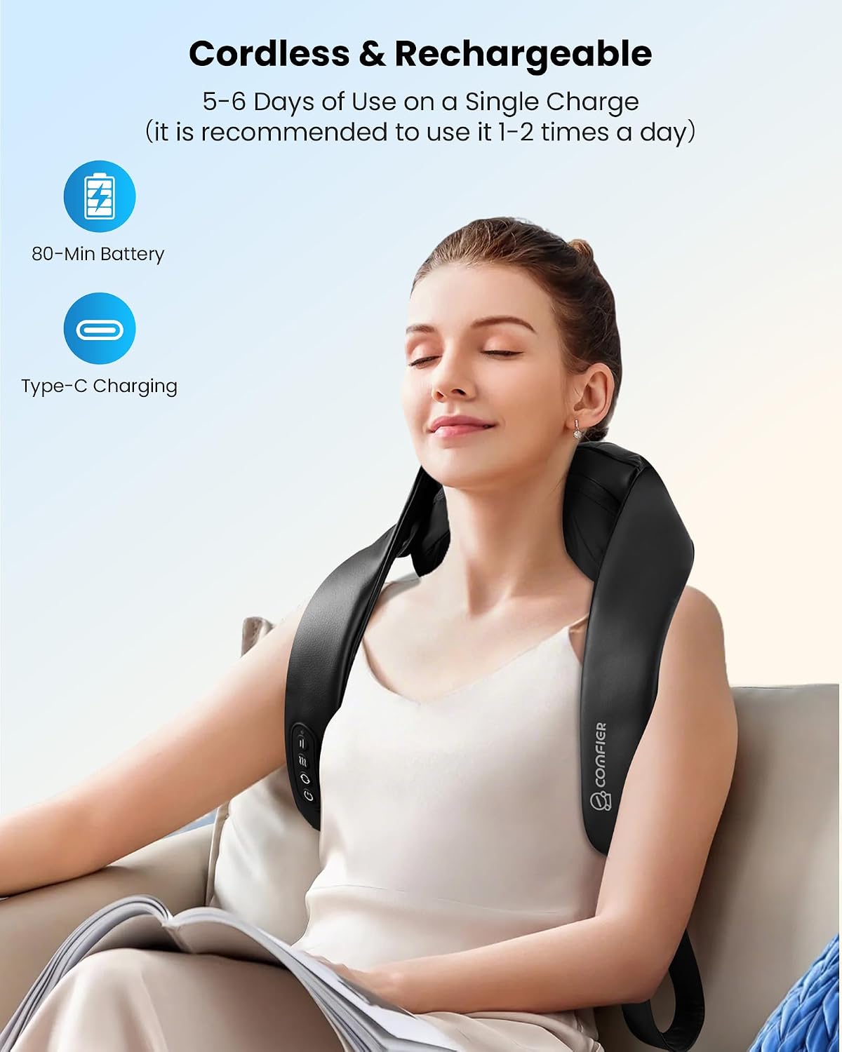 COMFIER Shiatsu Neck and Shoulder Massager with Heat,White Elephant Gifts for Adults,4D Deep Kneading Massage Pillow with Heat, Back Massager, Pillow Massage,Jet Black