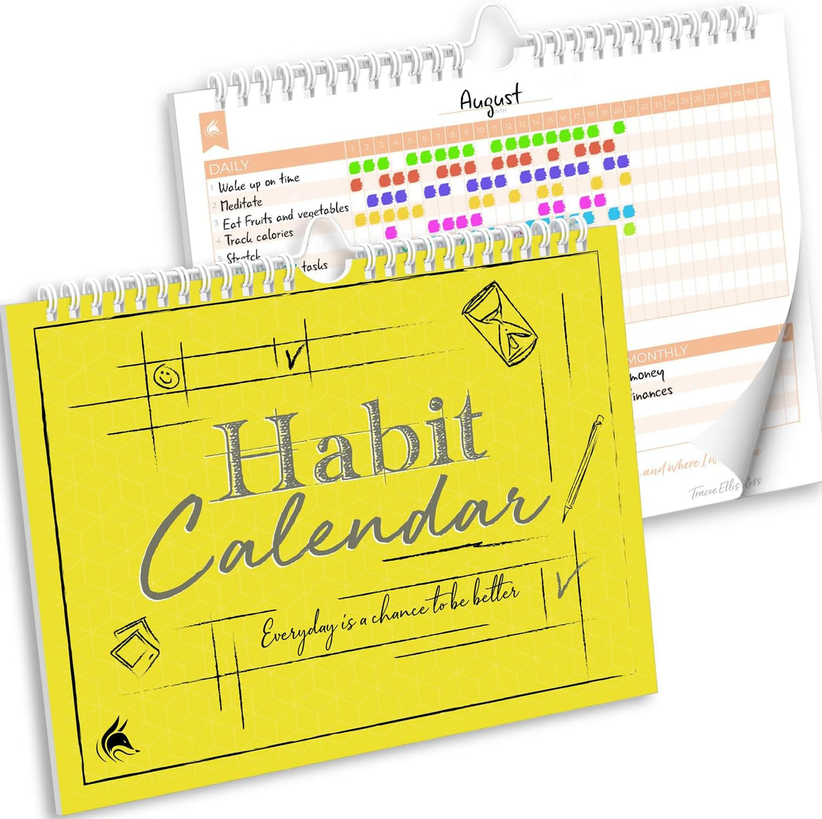 Clever Fox Habit Tracker Calendar, 24-Month Daily Goal Journal Black