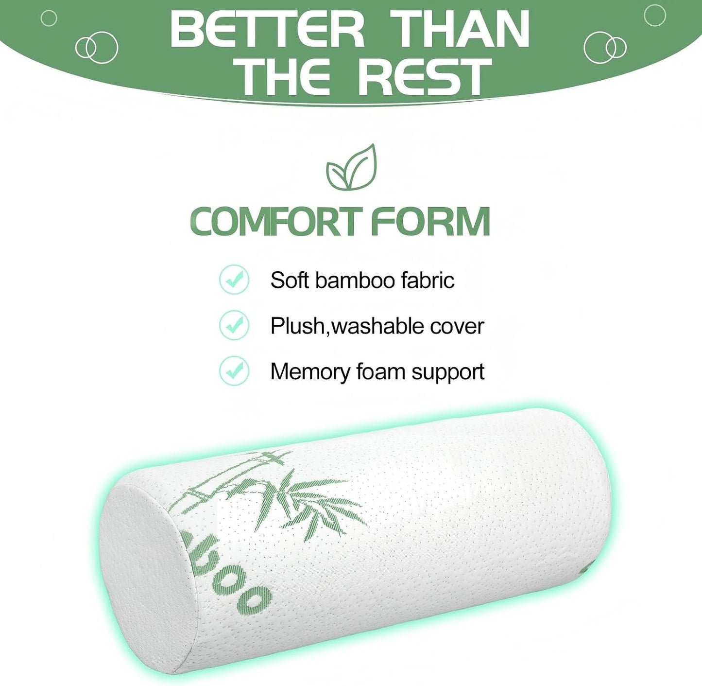 Bucherry 2 Pcs 18 x 4 Inches Cervical Neck Roll Memory Foam Pillow Cylinder Bolster Pillow for Bed Round Neck Support with Removable Washable Cover for Sleeping Travel Yoga Legs Back Lumbar