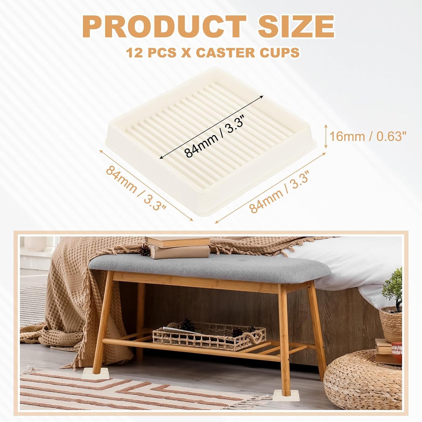 PATIKIL 1.5x1.5 Furniture Coasters, 12 Pcs Caster Cups Furniture Cups Rubber Non-Slip Square Feet Anti-Slip Stopper Pad Protector Sliding for Hardwood Floors Carpet Chair Table, Coffee