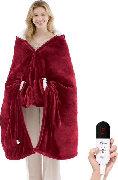 MAXEVE Heated Wearable Blanket with Foot Pocket & Sleeves Electric Snuggle