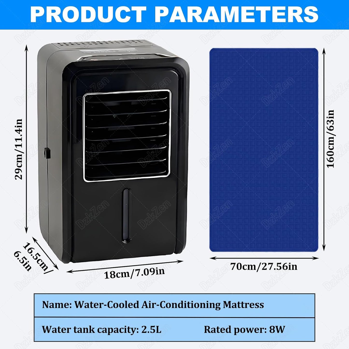 Cooling Mattress Pad with Remote Control, Bed Fan Cooling System, with 4 Speeds & Timer, 2.5l Capacity, Quiet Operation, Water Return for Hot Sleepers 160cm*70cm