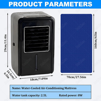 Cooling Mattress Pad with Remote Control, Bed Fan Cooling System, with 4 Speeds & Timer, 2.5l Capacity, Quiet Operation, Water Return for Hot Sleepers 160cm*70cm