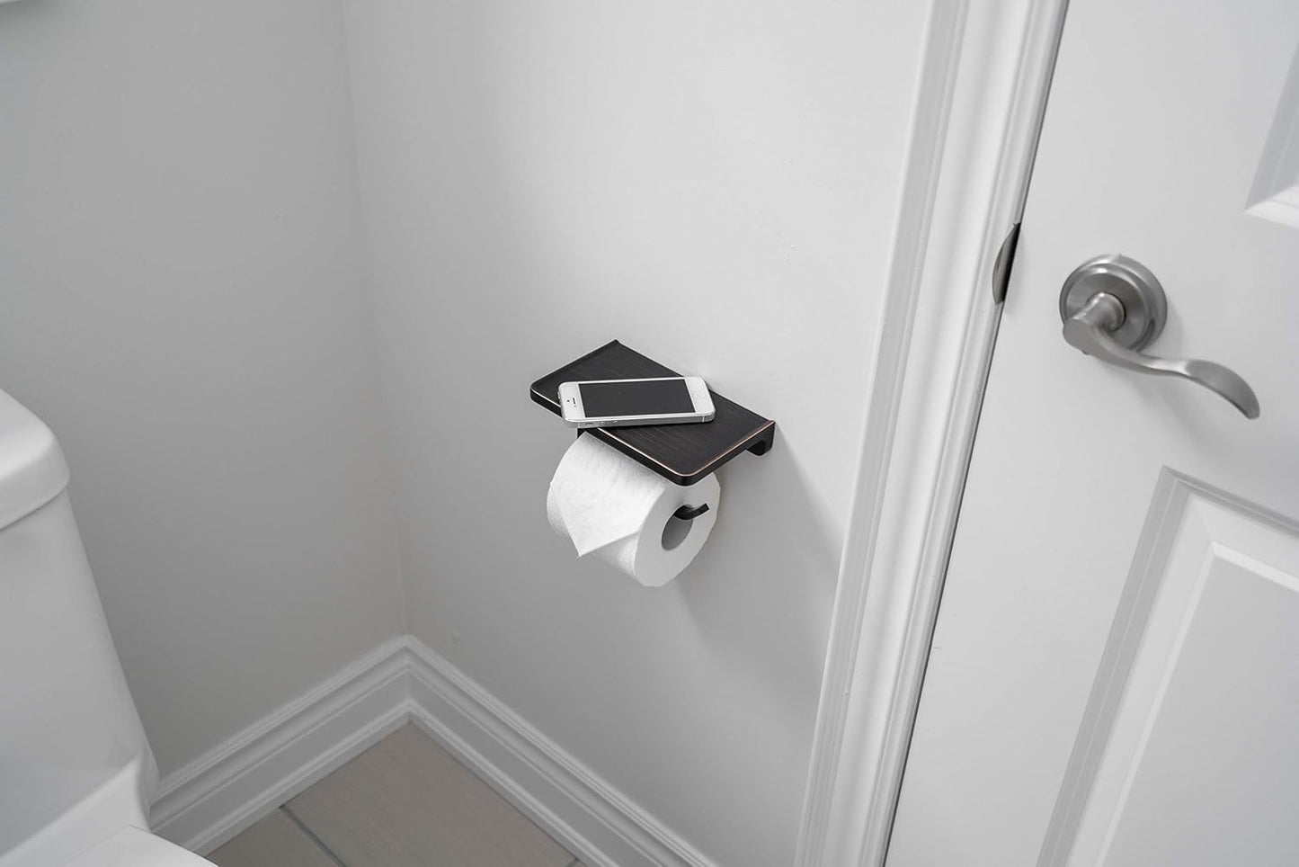 Linkaa Bronze Toilet Paper Holder with Shelf Oil Rubbed Bronze,Wall Mount | Toilet Tissue Roll Holder Dispenser with Phone Shelf Storage holder for Bathroom Kitchen丨Heavy Duty Zinc Alloy Material