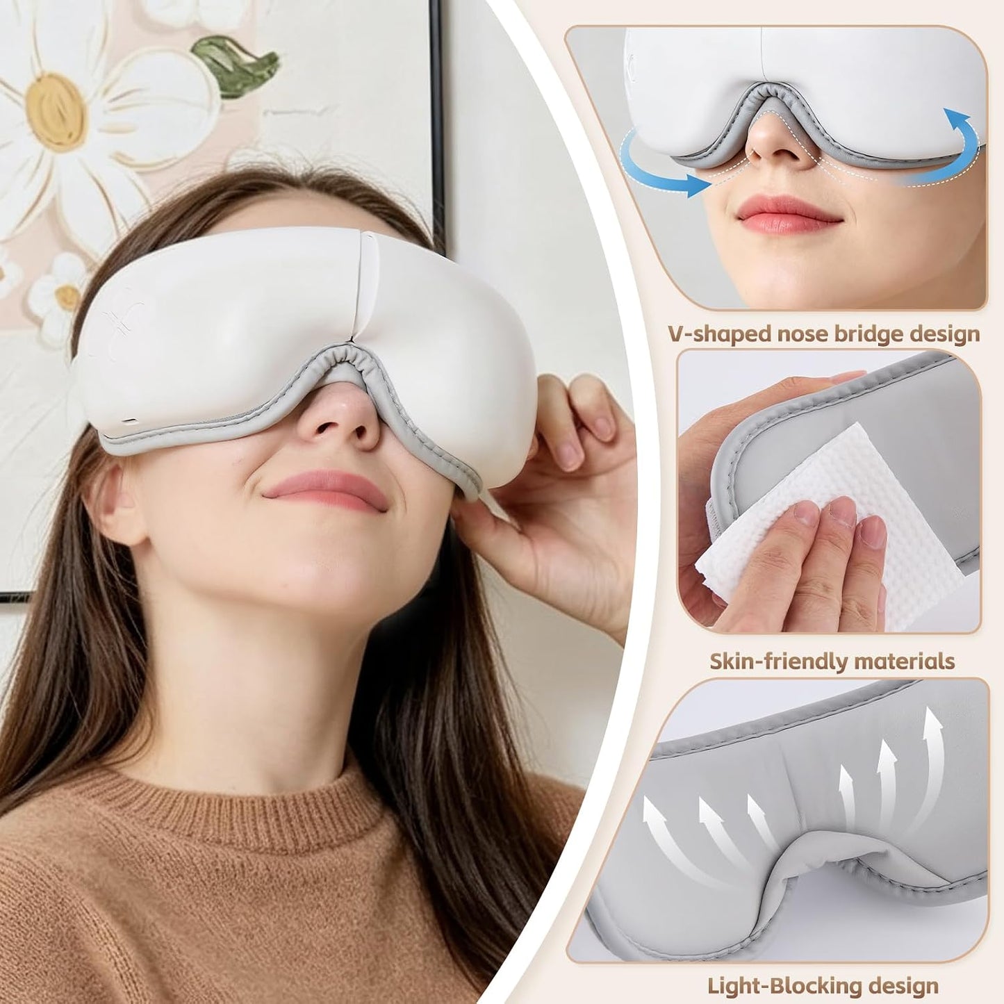 LAOBEN Eye Massager with Heat, Cordless Heated Eye Mask for Improve Sleep, Dry Eyes and migraines Relief, Reduce Strain for Plane, Travel and Office, Birthday Gifts for Women Men Mom Dad