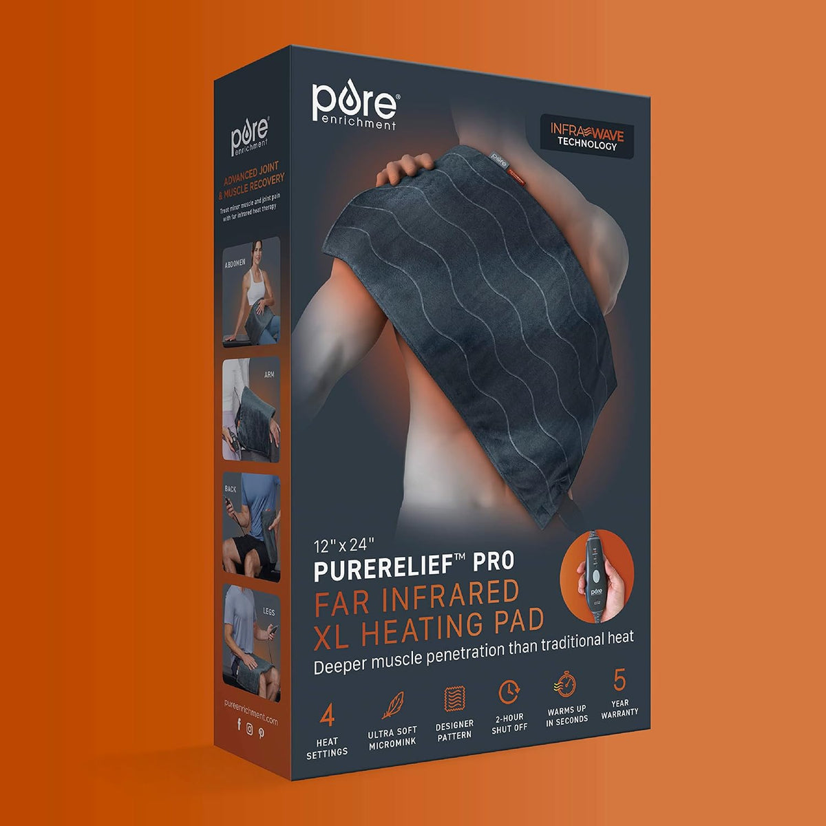 Pure Enrichment PureRelief Pro Far Infrared XL Heating Pad, 4 Heat Settings