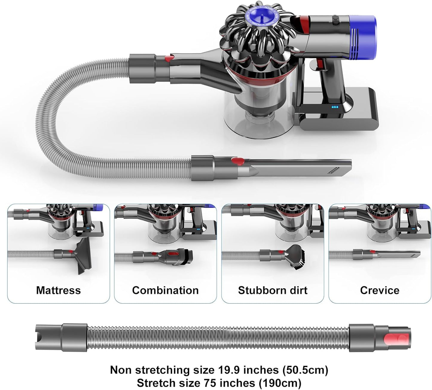 Dryer Lint Vacuum Attachment Compatible with Dyson V15 V12 V11 V10 V8 V7 Gen5 Cordless Vacuum Cleaner, Flexible Dryer Vent Cleaner Kit Lint, The switch lock, so you don't need press the switch tightly