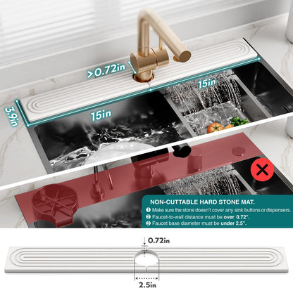 Stone Faucet Mat for Kitchen Sink – Diatomite Drying Stone Mat & Sink Protector, Prevents Moisture – Sink Splash Guard Water-Absorbing Stone Tray for Bathroom Counter (Light Grey, 20" x 3.9")