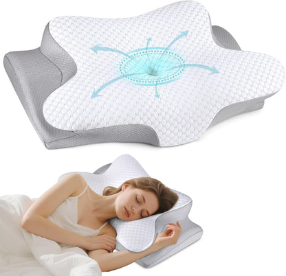 Cervical Pillow for Neck Pain Relief, Ergonomic Neck Pillow for Sleeping, Contour Side Sleeper Pillow for Neck Support, Orthopedic Cooling Memory Foam Pillows for Back Stomach Sleepers (Blue)