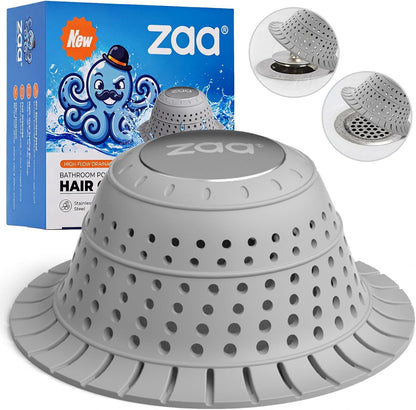 Shower Drain Hair Catcher Bathtub Drain Strainer Sink Drain Protector | Collapsible Pop-Up Drain Hair Catcher, Traps Hair & Prevents Clogs, Easy to Clean, Bathroom Fixture Accessories, Gray