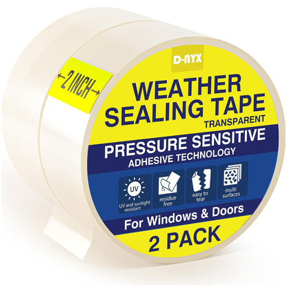 D-NYX Window Sealing Tape 1 Pack Transparent Sealing Heavy-Duty Residue-Free RV Insulation for Doors and Windows, Clear Weather Stripping Draft Isolation Tape (1 Pack 2 inch)