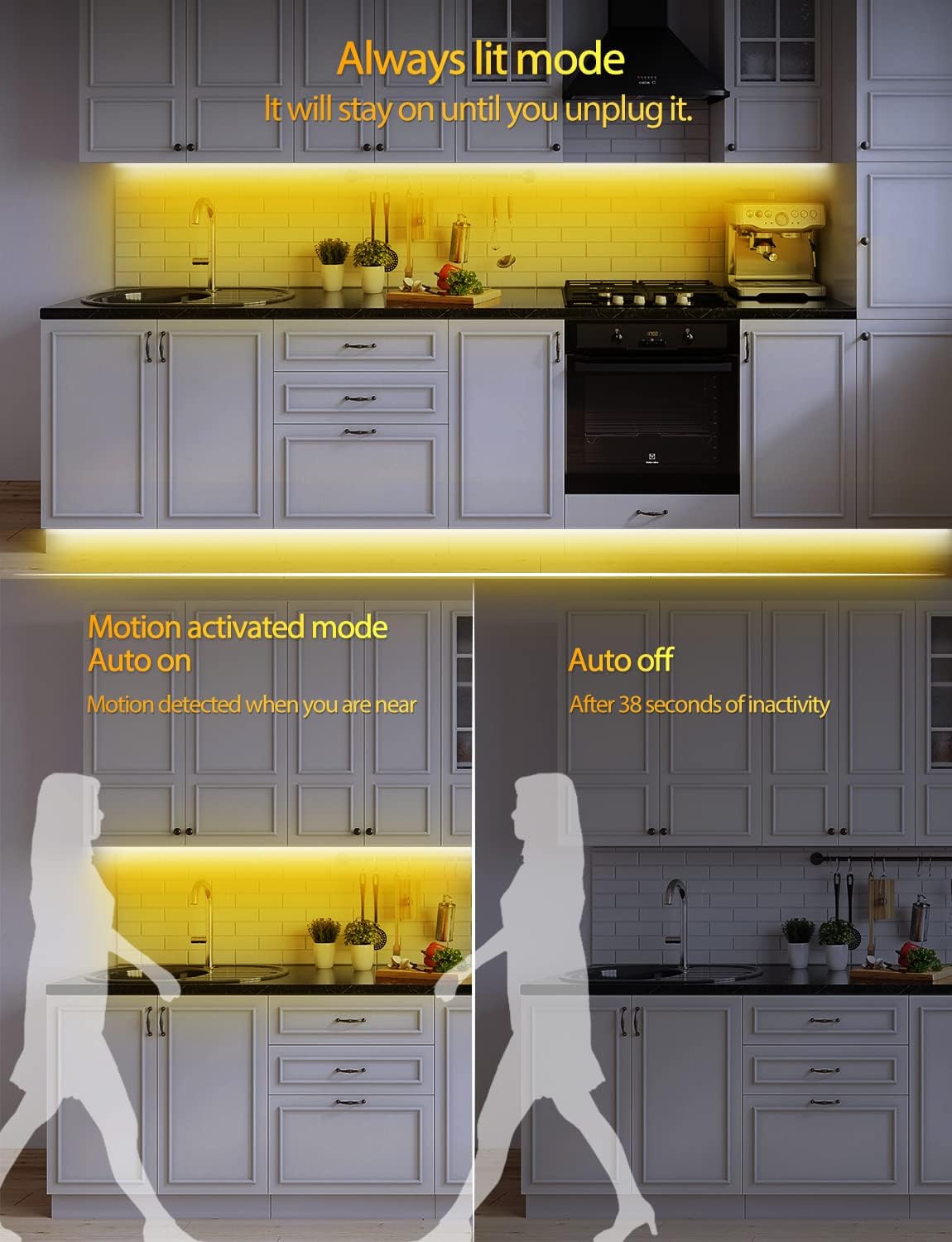 Daymeet Motion Sensor LED Strip Lights, 16.4ft RGB Motion Activated Under Bed Lights with Automatic Shut Off Timer App Control Cabinet Night Light Closet Lights for Hallway, Kitchen,Bedroom