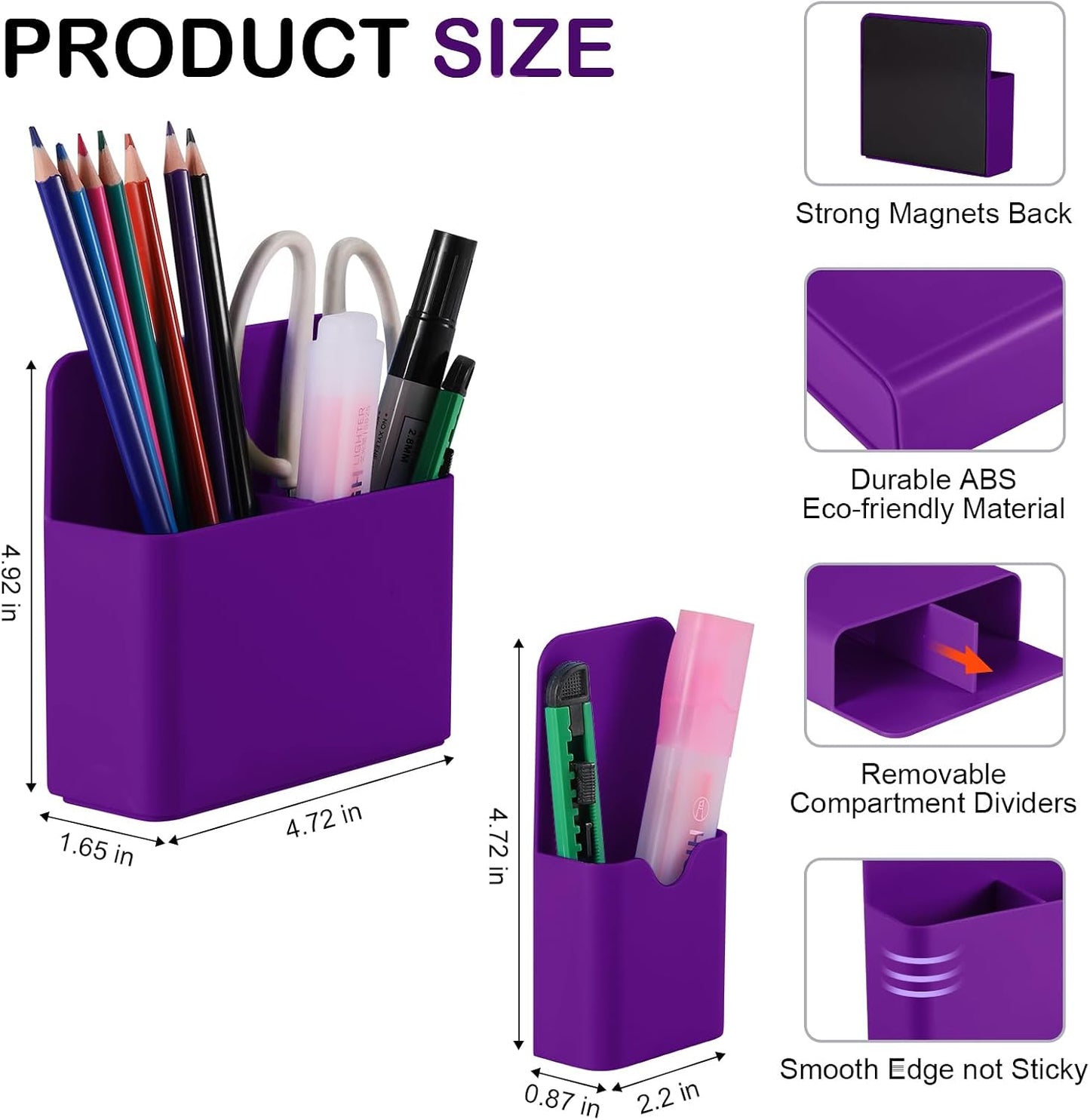 KITANIS Magnetic Pen Holder,2 Pack Magnetic Dry Erase Marker Holder with Generous Compartments,Strong Magnet Storage Marker Pen Pencil Organizer for Refrigerator,Whiteboard,Locker Accessories