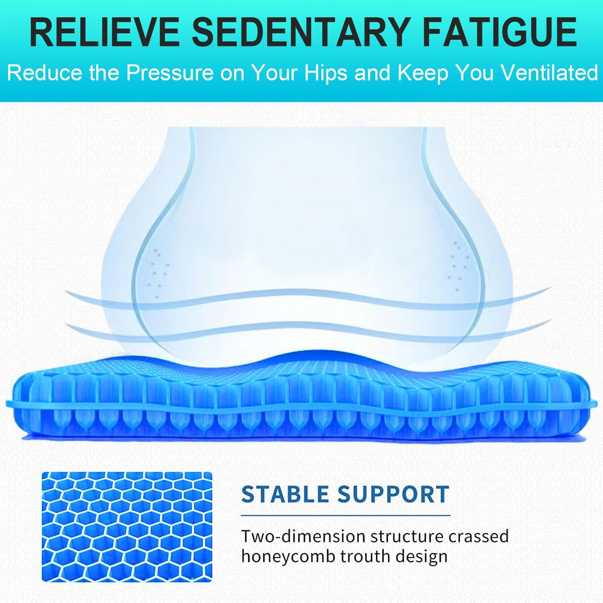 Gel Seat Cushion for Long Sitting - 1.65inch Double Thick Cooling Egg Cushion for Back, Hip, Sciatica, Coccyx, Tailbone Pain Relief - Office Chair Car Seat Cushion – Wheelchair Cushions