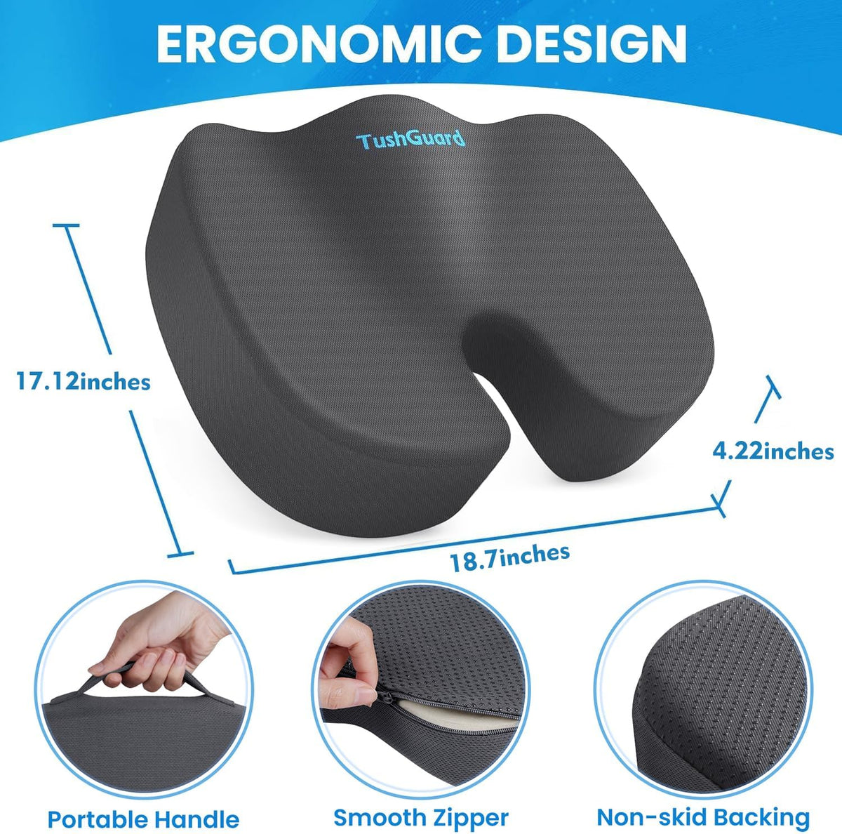 TushGuard Seat Cushion for Office Chair, Memory Foam Chair Cushion, Black