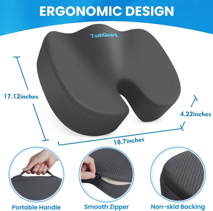 TushGuard Seat Cushion for Office Chair, Memory Foam Chair Cushion, Black