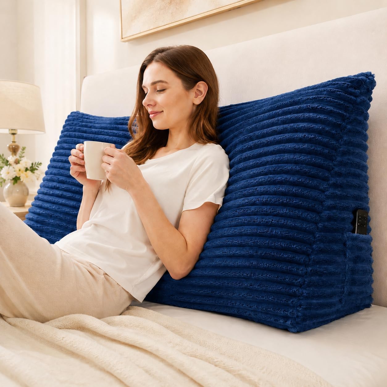 Headboard Pillow Queen, Headboard Wedge Pillow, Back Rest Pillows for Sitting, Reading, Working, Triangle Pillow with Removable Cover, Daybed Pillows for Bed Dorm Sofa, Dark Grey