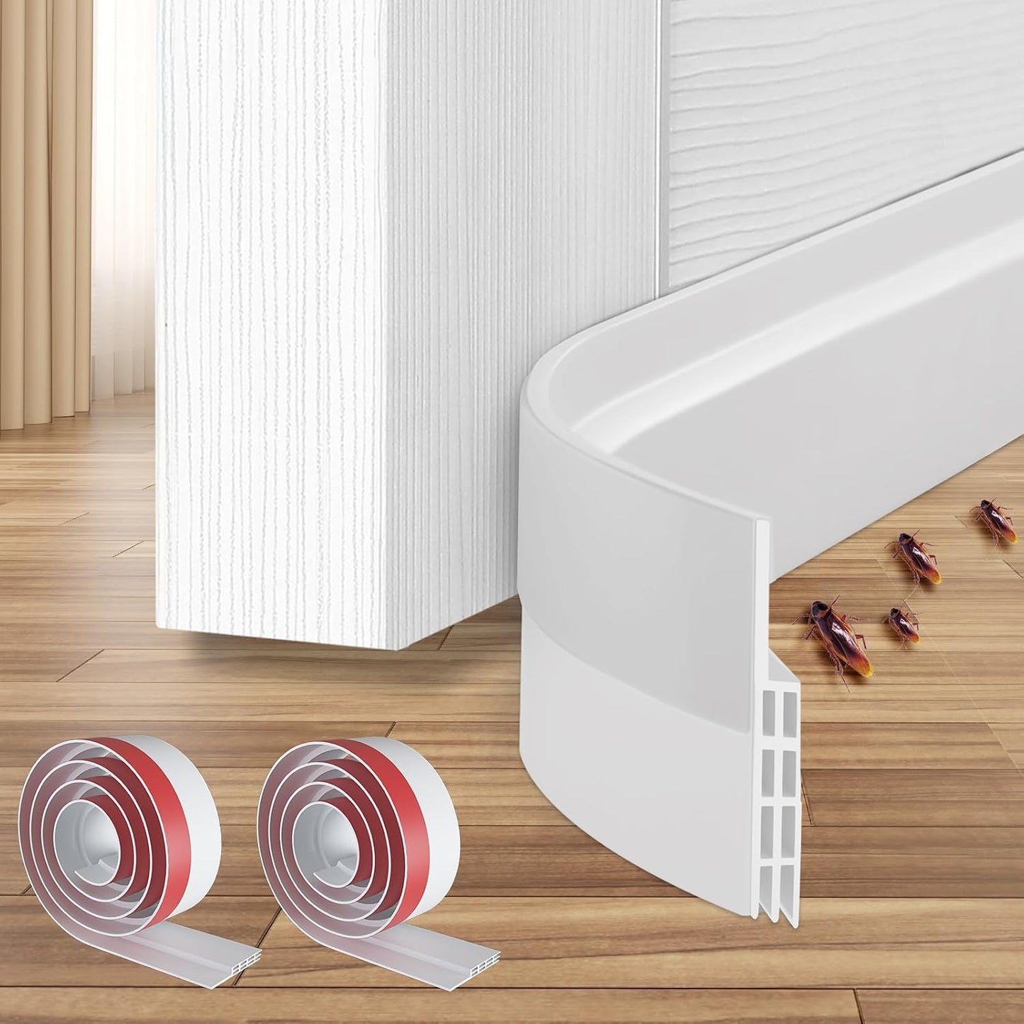 Ohuhu Door Draft Stopper, 1" Wide Adhesive Weather Stripping Seal, 39" | self-adhesive silicone, for interior exterior doors, 3-layer soundproof, save energy, blocks drafts, noise, light, dust, bugs