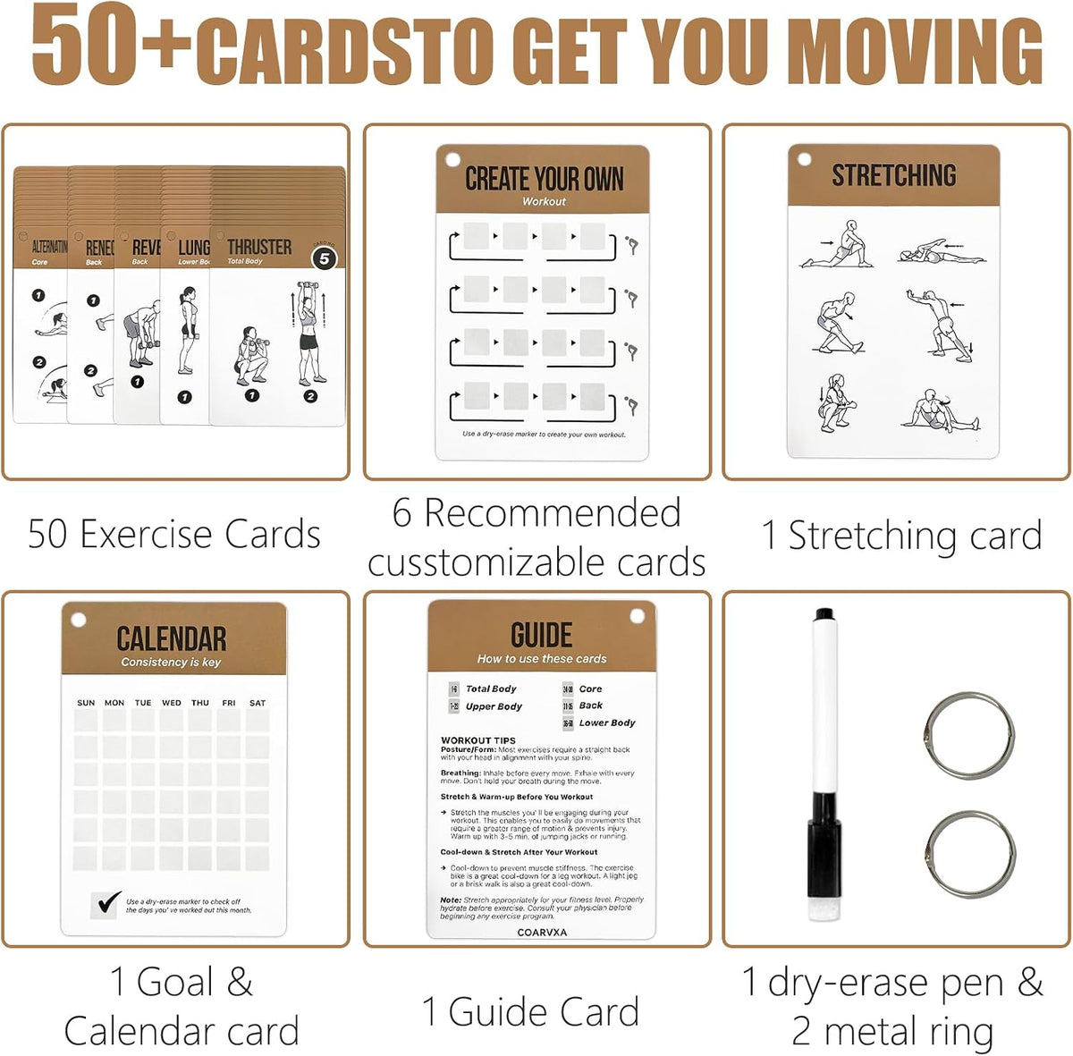 Bodyweight Workout Cards for Women & Men-50 Bodyweight Workout Cards，Includes 2 Rings& Dry-Erase for Easy Organization-Home, Gym or Studio (Bodyweight)