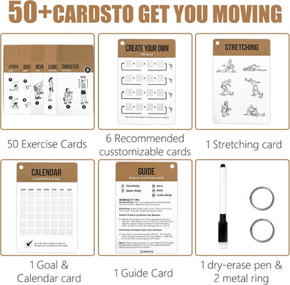 Bodyweight Workout Cards for Women & Men-50 Bodyweight Workout Cards，Includes 2 Rings& Dry-Erase for Easy Organization-Home, Gym or Studio (Bodyweight)