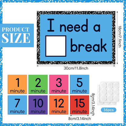 10 Pcs Calm Down Corner Supplies L Need a Break Magnetic Visual Calming Corner Support Including Break Card Countdown Clock for Special Education Study Office Meetings Supplies