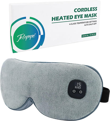 Heated Eye Mask for Dry Eyes, Cordless Warm Eye Compress, 4 Heat Levels, 4-Level Timing, 1000mAh Rechargeable, Blepharitis, Styes, Washable Cover, Travel, Gifts for Family(Black)