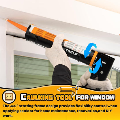 DIYSELF 9 Pack Caulk Gun Kit, Professional Caulking Gun & Remover Tools | Sealant Finishing Tool, Grout Scraper & Silicone Gun for Bathroom, Kitchen, Window, Sink & Tile Sealing, Hand Caulking Gun