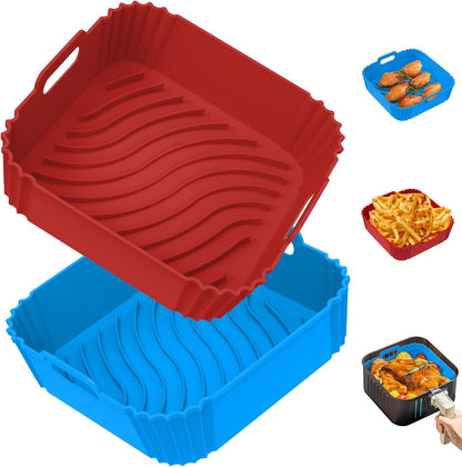 Redfly 2 Pack Silicone Air Fryer Liners, Square Reusable Non-Stick Basket Inserts for 4-5 QT Air Fryers, Dishwasher Safe Parchment Paper Replacement Accessories Gray & Black