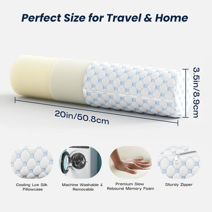 Neck Roll Pillow for Neck Pain Relief - Memory Foam Neck Support Pillow for Bed | Round Neck Pillow for Sleeping, 15.7 * 6 * 6 inch (Cool-Blue)