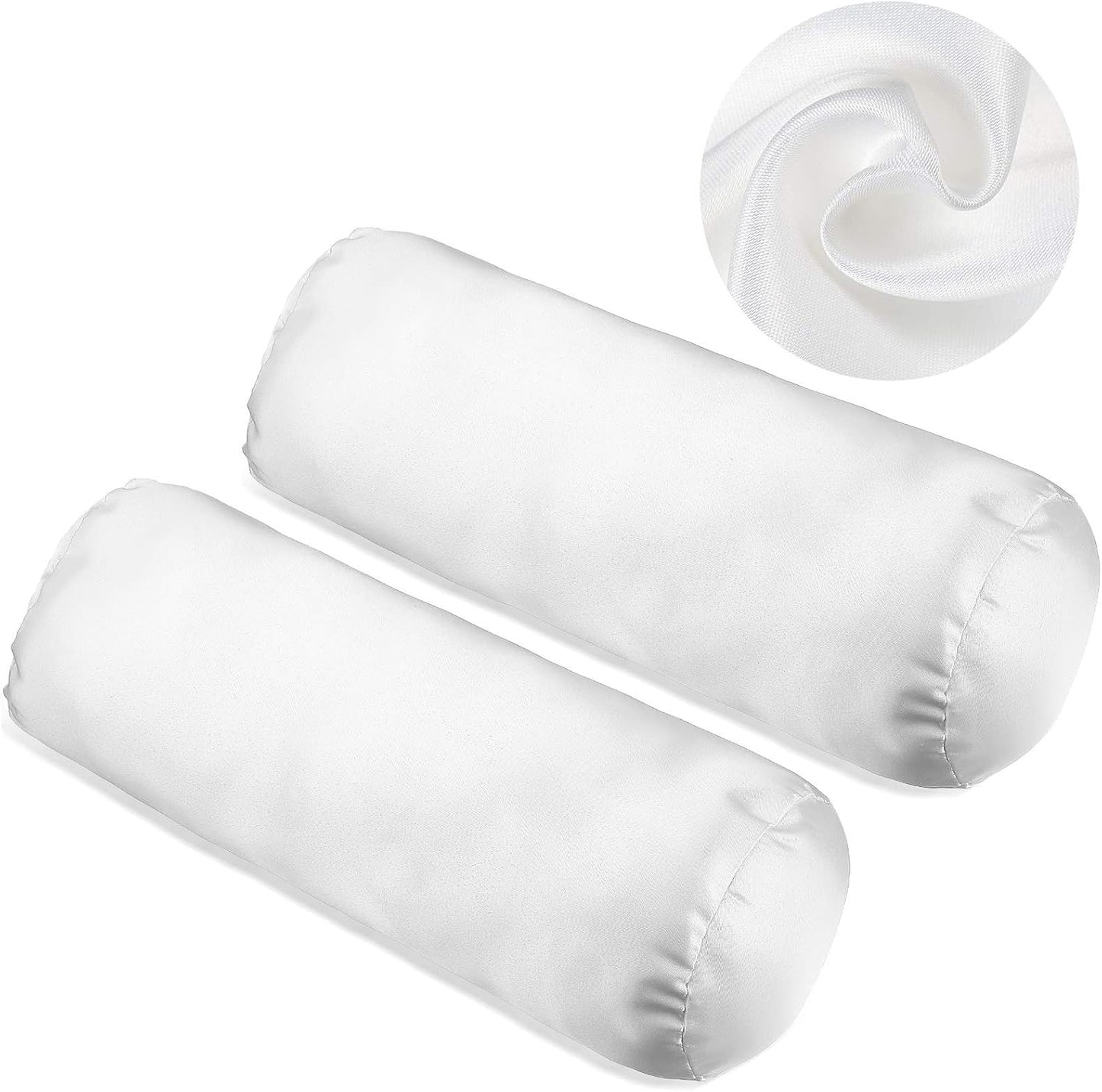 Tatuo 2 Pieces White Cervical Round Pillow Cover for Neck Roll Pillow Cervical Neck Roll Memory Cylinder Round Cushion(Artificial Silk,13 x 5 Inch)