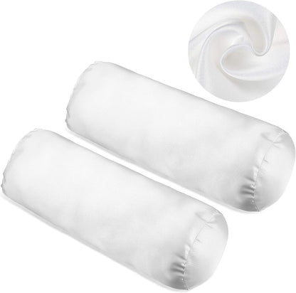 Tatuo 2 Pieces White Cervical Round Pillow Cover for Neck Roll Pillow Cervical Neck Roll Memory Cylinder Round Cushion(Artificial Silk,13 x 5 Inch)