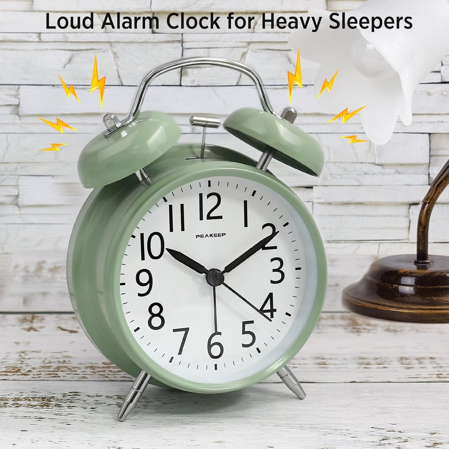 Peakeep Loud Alarm Clock for Heavy Sleepers Adults, Metal 4.5 Inches | Twin Bell Battery Operated Analog Alarm Clocks for Bedrooms Kids' Room Decoration (Jewel Blue)