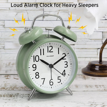 Peakeep Loud Alarm Clock for Heavy Sleepers Adults, Metal 4.5 Inches | Twin Bell Battery Operated Analog Alarm Clocks for Bedrooms Kids' Room Decoration (Jewel Blue)