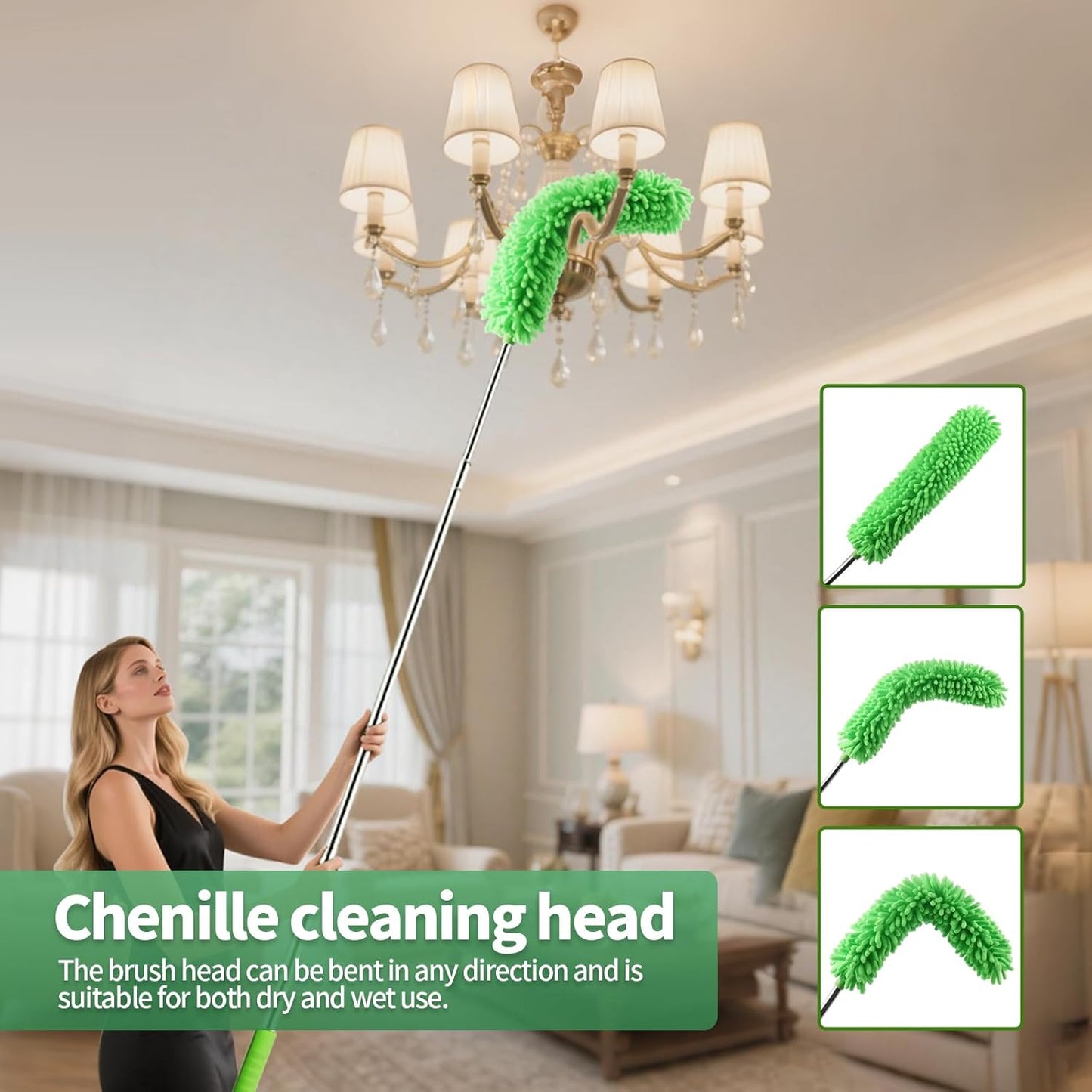 Cobweb Duster with Extension Pole,Cleaner Outdoor 110" Telescoping Extended Sspider Brush, Dusting Kit,Long Handle Reach for High Ceilings and Fans,Microfiber Webster Remover Tools Feather Dusters