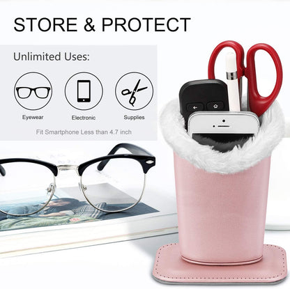 FINTIE Plush Lined Eyeglasses Holder, Glasses Stand Case For Nightstand | Soft Plush Lining, Bedside Eyeglasses Holder, Office Desktop Organizer, Small Item Storage, Anti-Scratch - Colors A