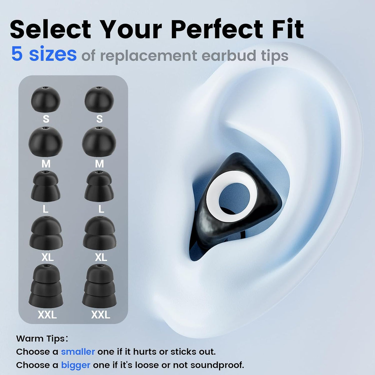 Ear Plugs Noise Reduction SNR 29dB, Silicone Hearing Protection Earbuds with 5 Sizes Eartips and a Portable Case, Reusable Noise-Canceling Earplugs for Sleep, Concerts, Work, Study, and Travel