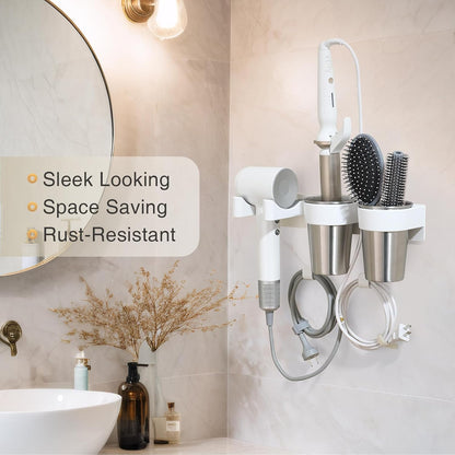 Hair Tool Organizer, Curling Iron Holder, Countertop/Wall Mount | Hair Brush & Spray Organizer, Hot Tools Holder for Vanity Bathroom, Under Sink/Adhesive/Screw Mount, Acrylic, Clear