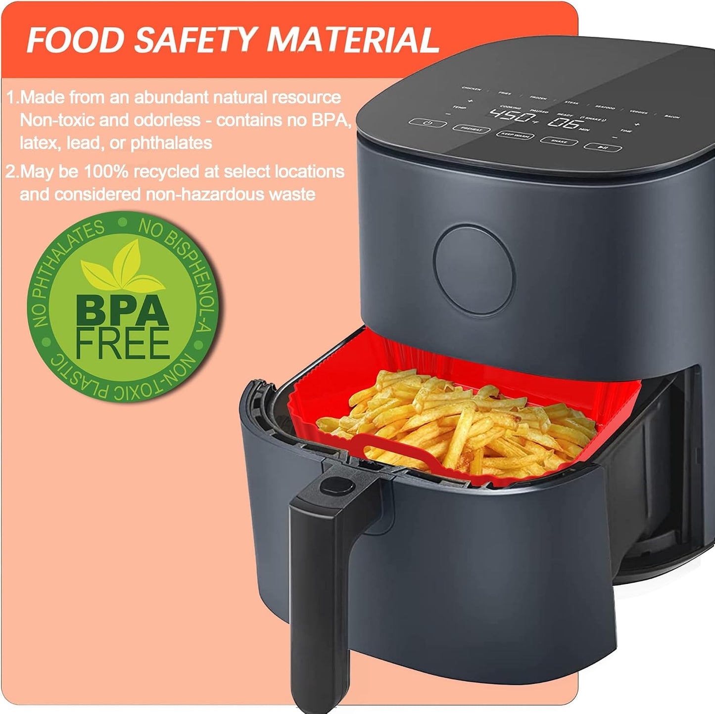 2Pcs Silicone Air Fryer Liners Reusable Square Thickened Airfryer Basket for 4 to 7 QT Baking Tray Accessories Kitchen Gadgets Replacement of Flammable Disposable Parchment Paper
