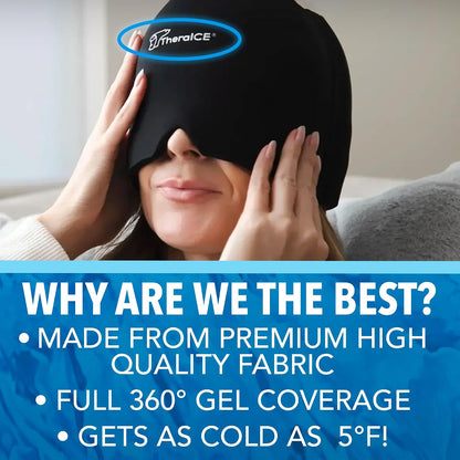TheraICE Migraine Relief Cap, Headache Ice Pack for Tension Headache Relief | Cold Compress Eye Mask for Sinus Pressure, 360 Degree Compression Head Wrap, Hangover & Stress Relief