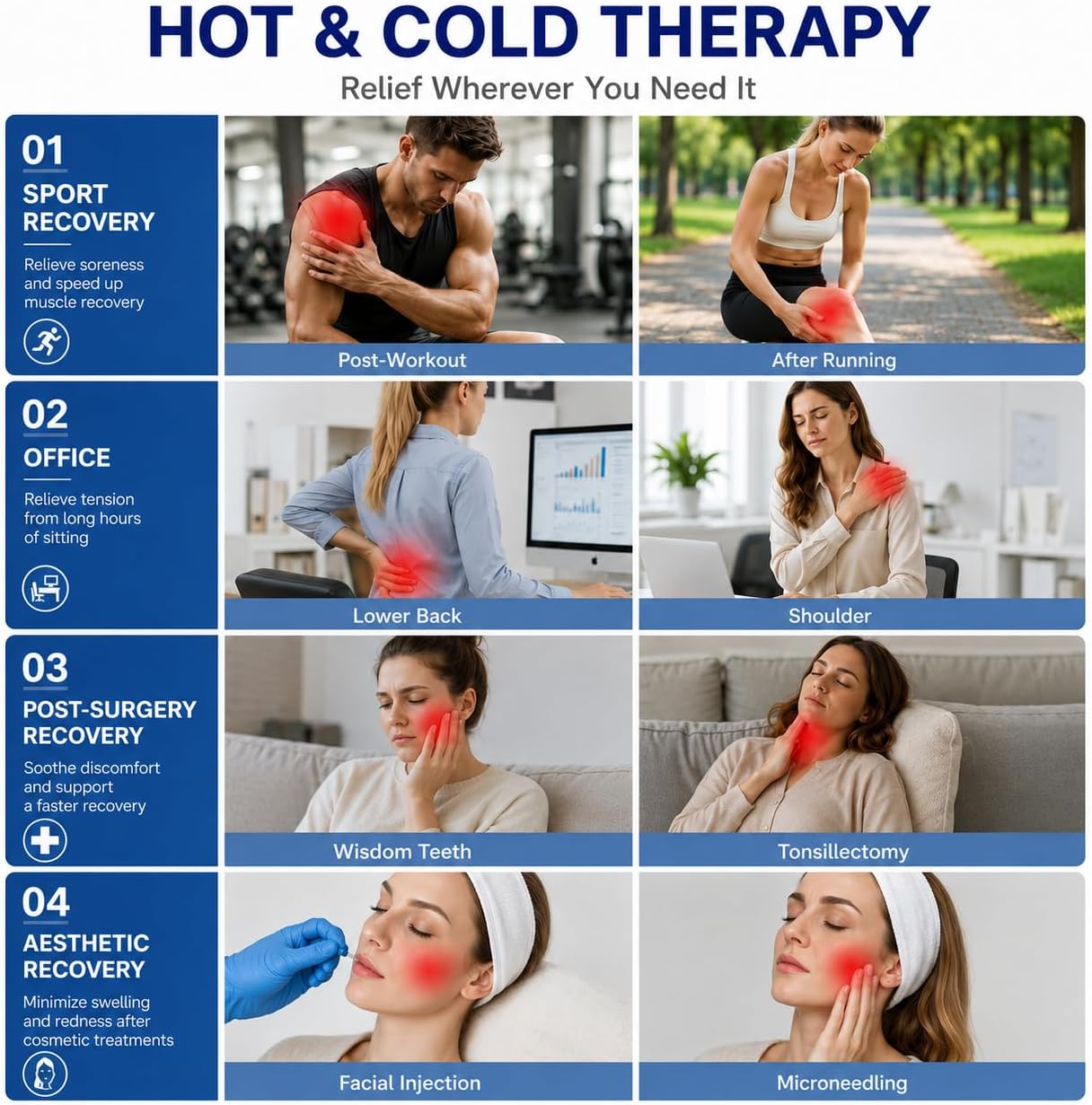 Gel Soft Flexible Ice Packs for Injuries, Reusable Cold Pack, Hot Cold Compress for Joint&Muscle Pain, Surgery Recovery, Inflammation, Swelling, Face, Head, Wrist, Ankle&Foot Injury, 4 Pack-5.1"x6.3"
