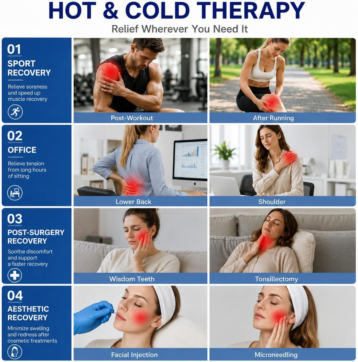 Gel Soft Flexible Ice Packs for Injuries, Reusable Cold Pack, Hot Cold Compress for Joint&Muscle Pain, Surgery Recovery, Inflammation, Swelling, Face, Head, Wrist, Ankle&Foot Injury, -5.1"x6.3"