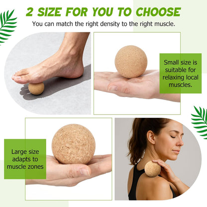 TrelaCo Cork Massage Balls Set of 2 for Fascia Release After Exercise Yoga Point Therapy Relax Muscles Relieve Stress Tools