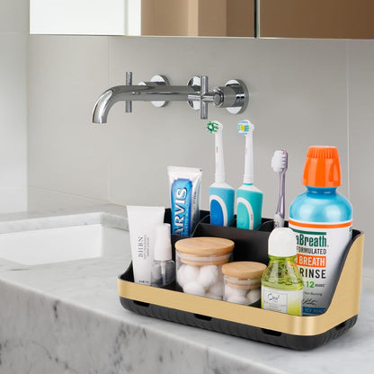 GFWARE Black Toothbrush Holder - 7 Slots Bathroom Organizer Countertop with Drainage Matte Black Electric Toothbrush and Toothpaste Holder for Bathroom Accessories Sink Storage