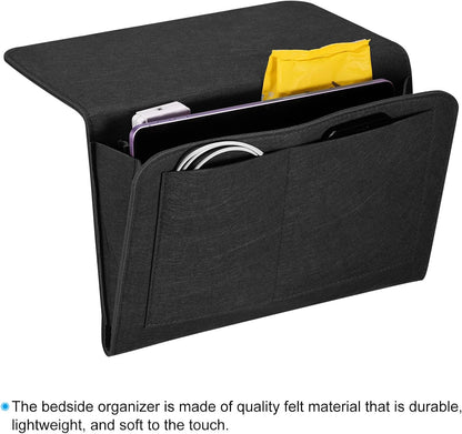 PATIKIL 11in Bedside Caddy, Bed Caddy Bedside Organizer Hanging 5 Pocket Soft Felt Bed Pockets Bedside Storage Organizer Remote Control Holder for Bedroom Phones Glasses, Pink